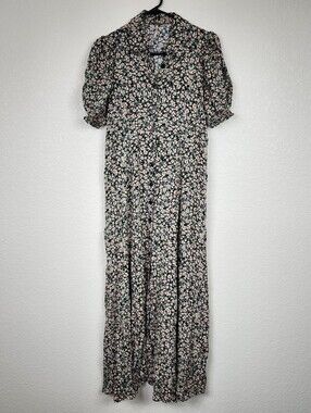 Free People Black Pink Floral Button Down Dress